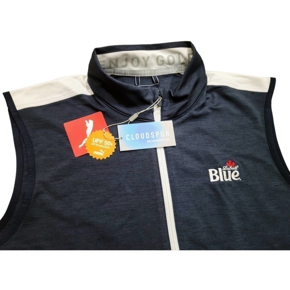PUMA Large Cloudspun T7 Vest UPF 50+ Navy Blazer Bright White LaBatt Blue NWT - Picture 2 of 12